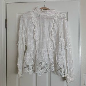 Anna Sui x INC white ruffle floral blouse